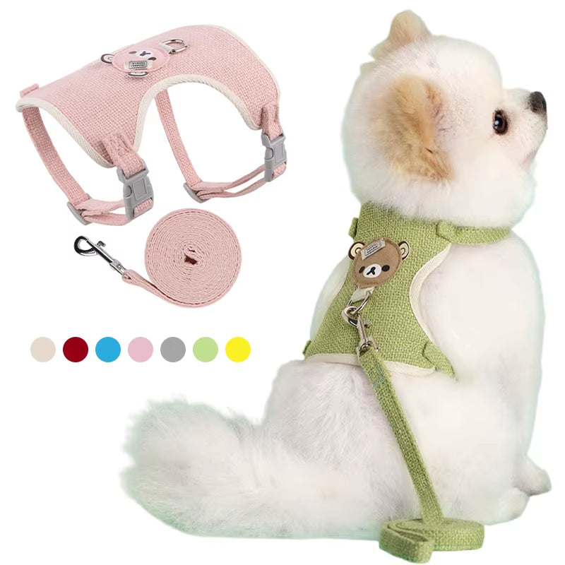Cute Pet Harness Leash Set for Small Mid Dogs Cat Walking Lead Chihuahua Bunny Vest Harness Poodle Collar Leash Dog Accessories
